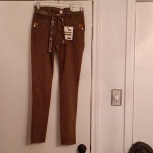Sexy Couture Skinny Jeans With Rhinestones  Dark Olive Nwt